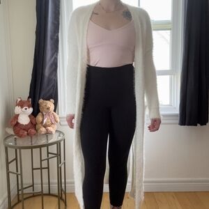 White Fuzzy Long Cardigan